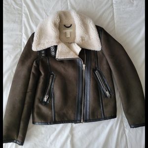 Moto suede dark green & cream jacket women’s size 6us